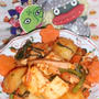豆腐とジャガ芋のキムチ煮＆菜の花のオイマヨサラダ（お家カフェ）