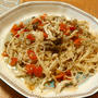 プチトマトと白いきのこの冷たいスパゲッティ