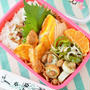 「豚肉とじゃがいものマスタードケチャップ炒め弁当」（今週は”作り置きなし”でお弁当作りに取り組んでます）