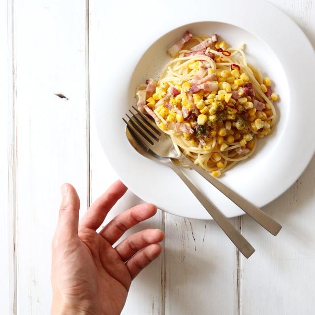 【簡単！】とうもろこしとベーコンのパスタ