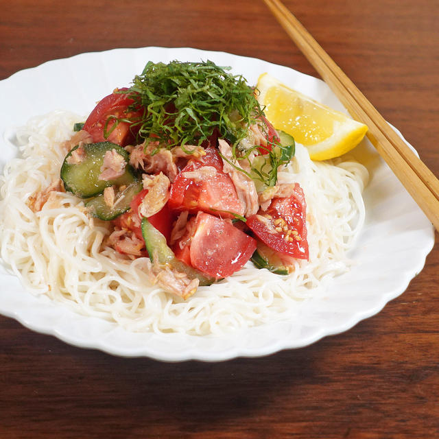 大葉香る トマトきゅうりのツナ和え冷やしそうめん By Koichiさん レシピブログ 料理ブログのレシピ満載