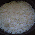 湯立てで白米（９６２）。。。北海道石狩平野砂川産特別栽培米ゆめぴりか・白米（９．５？分づき）（あいざわ米店）と茨城県産うまかっぺコシヒカリ玄米・新米（あいざわ米店）