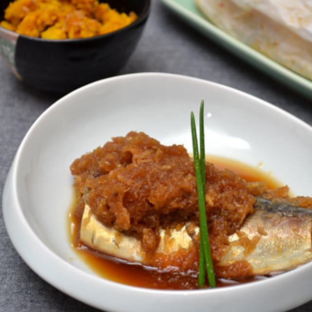 サバのおろし煮。塩おかかかぼちゃ。の晩ご飯。　と、ドーナツ試作は続く・・・