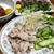 豚肉の冷しゃぶサラダ。鰹のたたき。うどん