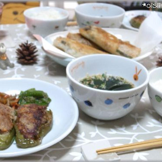 おうちランチ☆ピーマンの肉詰め