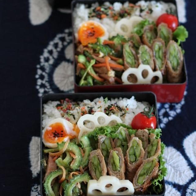 アスパラの肉巻き　☆　きのこたっぷり明太子パスタ♪