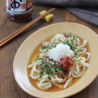 薬味たっぷり梅おろしうどん　お塩ひかえめめんつゆが美味しくてびっくり。