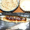 秋刀魚の塩焼きともやしとチクワのナムル