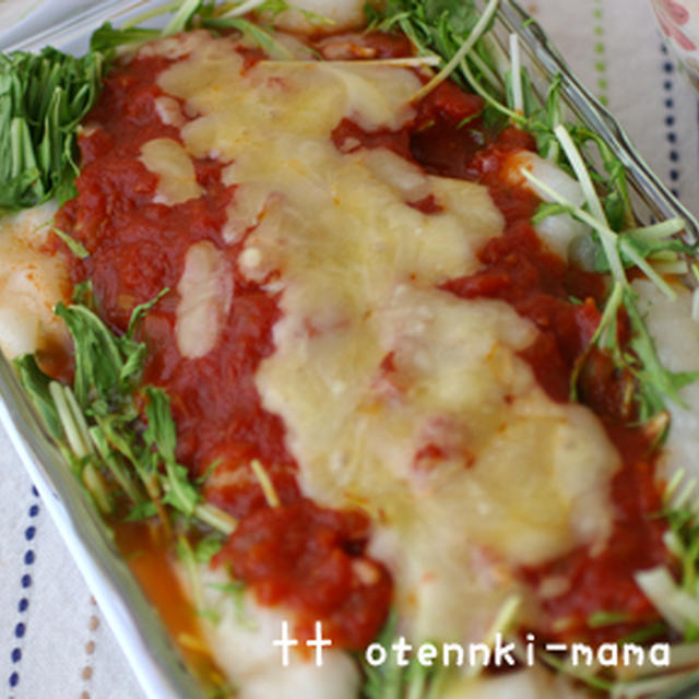 餅と水菜のトマトグラタン