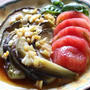 ＜揚げ茄子とトマトの葱香味ソース＞＜こんにゃく麺で冷やし中華風＞