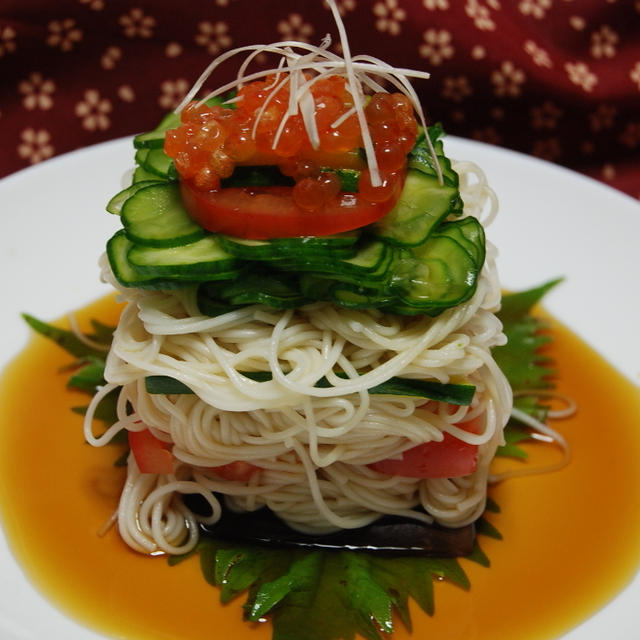 夏野菜と素麺のミルフィーユ