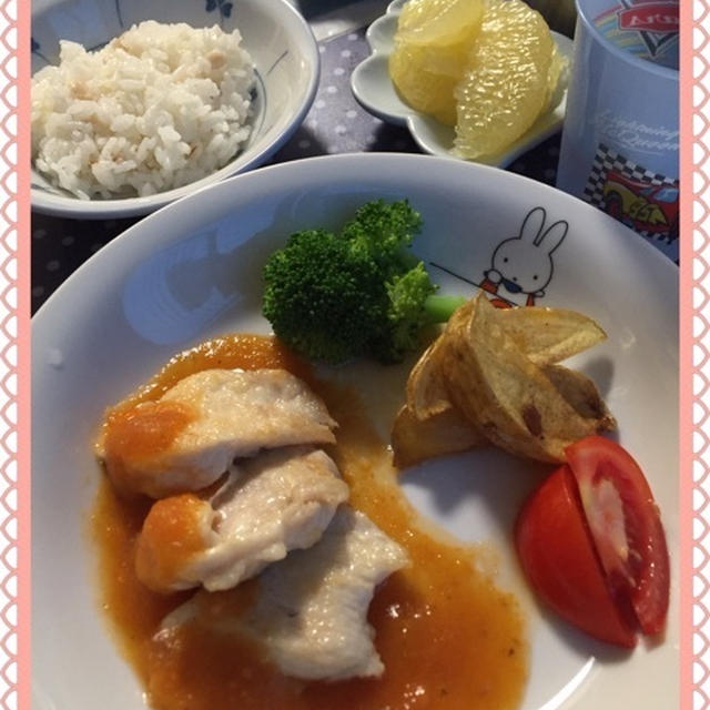 鶏胸肉のベジタブルソース♡ハートンホテルのお肉ランチをヒントに☆フレンチ風キッズ用の晩御飯