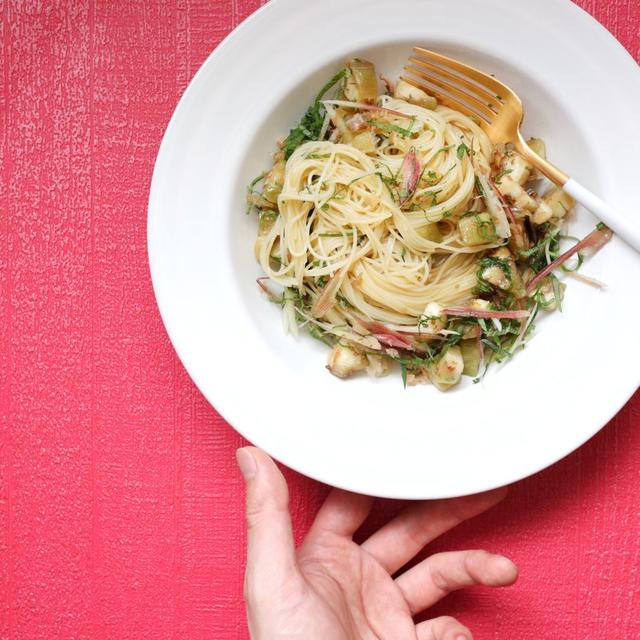 【フライパン不要！】焼きなすと茗荷の冷製パスタ