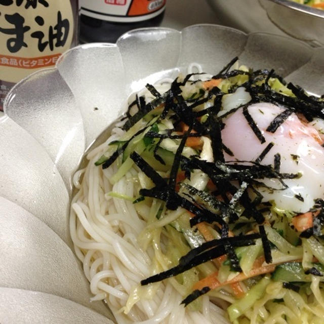 シャキシャキ野菜温玉素麺♪