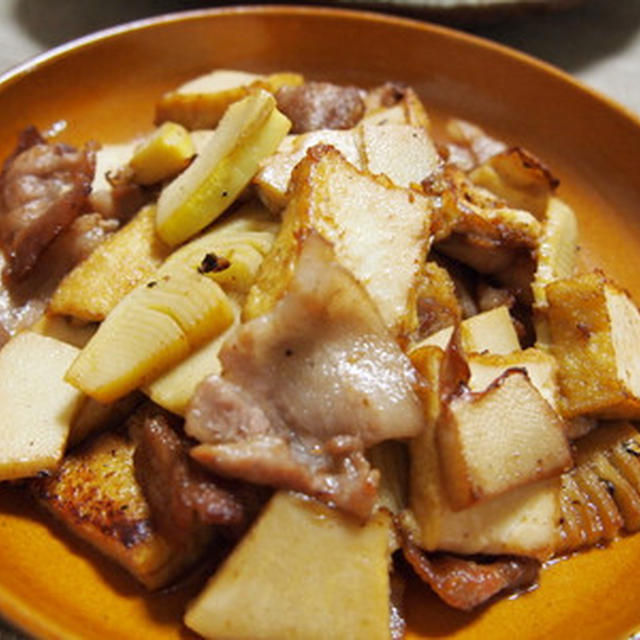豚肉と筍のバターじょうゆ炒めと筍のオーブン焼き