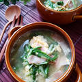 【水菜とベーコンのふわたま中華スープ】#包丁不要 #スープレシピ #時短
