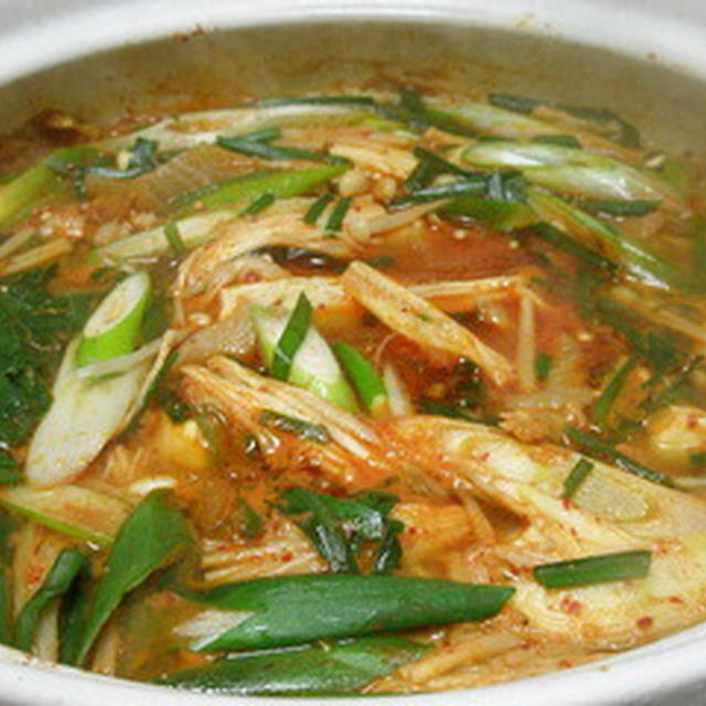 ニラとえのきのキムチチゲ・韓国料理献立