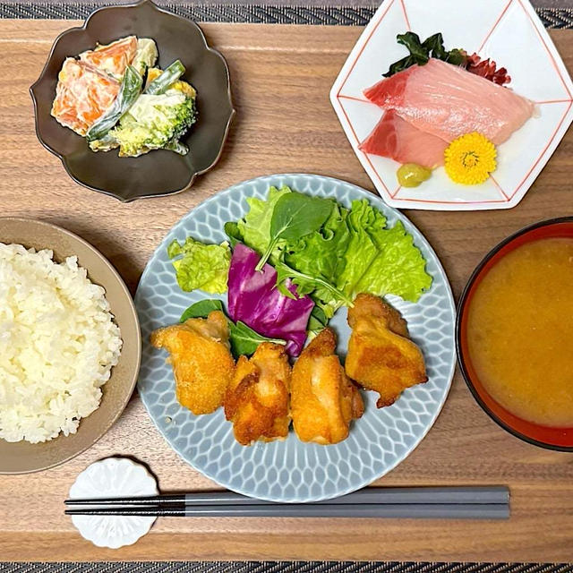 通院でイライラ(愚痴です)&買い出しへ…ノンフライ鶏のからあげ定食