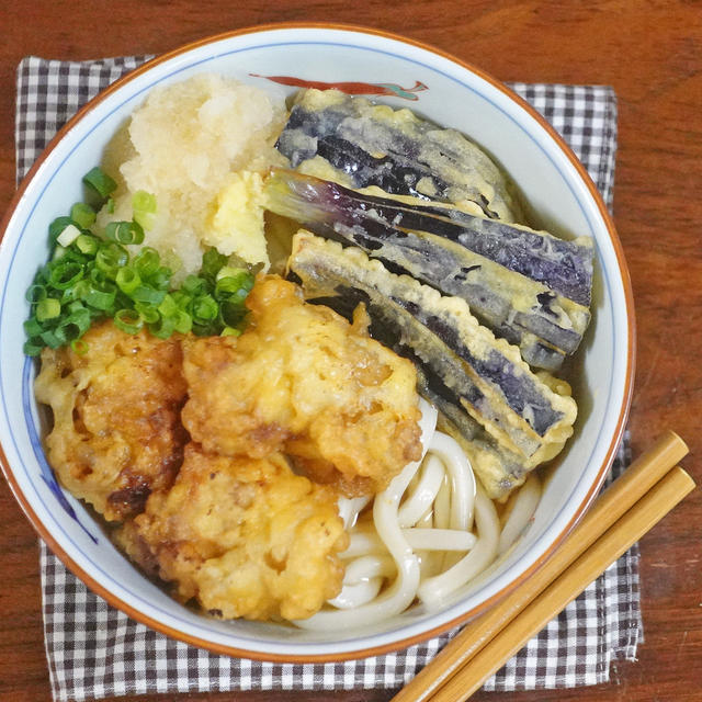 カリっじゅわ～！鶏天と茄子の冷やしうどん