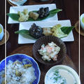*栗ごはん、鱈の白と黒ゴマ揚げ、サイコロポテトサラダ、豆腐とコーンとベーコンのミルクスープ by anneさん