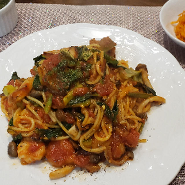 お疲れだから「海老とホタテのパスタ」