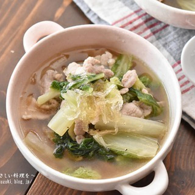 【レシピ・スープ・PR】食物繊維をたっぷり摂ってお正月太りを解消しよう！！豚バラ白菜の糸寒天スープ