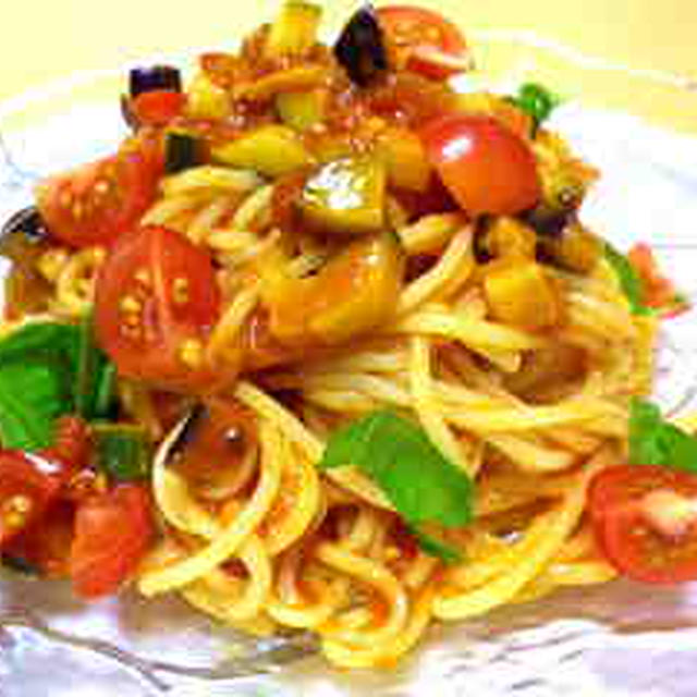 レシピ「夏野菜の冷製トマトスパゲッティー」