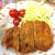 とんかつ、たまねぎときゅうりの塩昆布和え