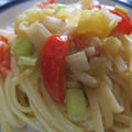 「黄色いトマトのニンニクチーズパスタ」