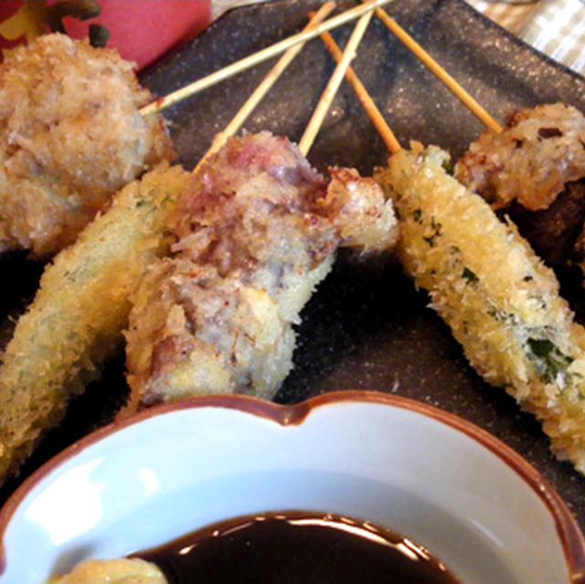 牛すね肉とおくらの串揚げ