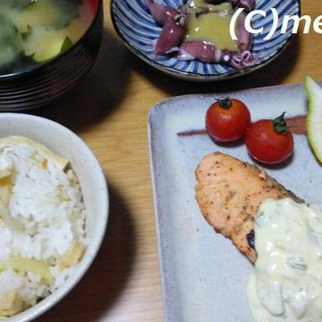 たけのこご飯の夕食＆シャンプーをしたムギ