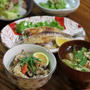 炊き込みご飯とあじの干物　　献立♪