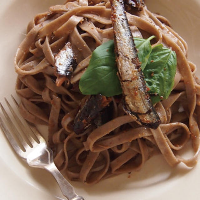 明太鰯の蕎麦パスタ。