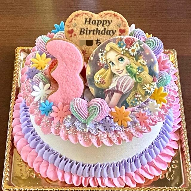 【ラプンツェルケーキ】フリルとハートとお花がキラキラのケーキ♡