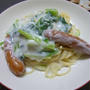 小松菜とウインナーのホワイトソーススパゲティ