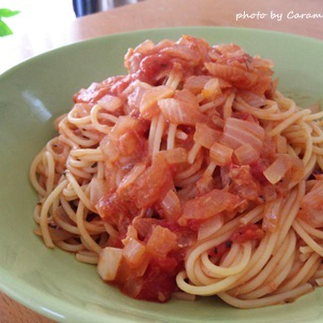 新玉ねぎとツナとのトマトパスタ