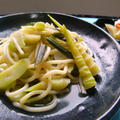 “山菜スパゲティ”と“山菜ご飯”