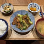 【献立】回鍋肉、水菜とえのきと油揚げとちくわの煮浸し、かぼちゃの煮物、えのきと長ねぎとかぼちゃのお味噌汁