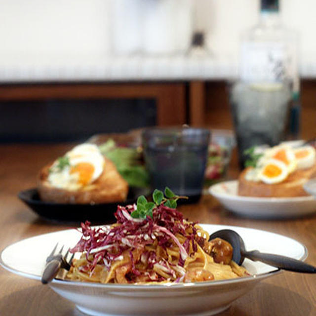 台風前夜のパスタ