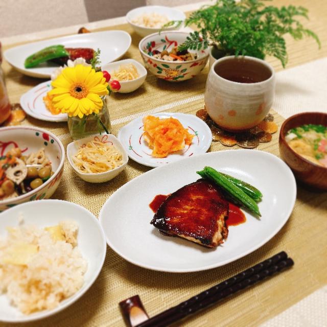 鰤の照り焼きの夕ご飯
