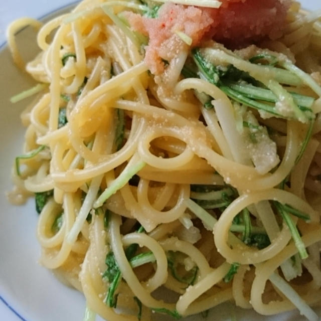 水菜と明太子のパスタ