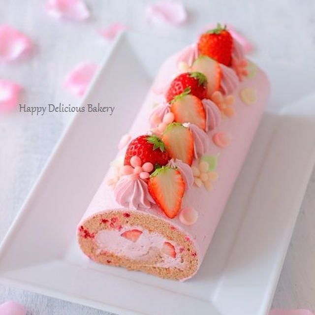ピンク色が可愛いフランボワーズのロールケーキ By あいりおーさん レシピブログ 料理ブログのレシピ満載