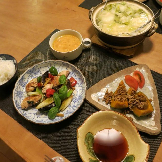 秋野菜と鯖のバジル炒めの晩ご飯　と　迷惑な奴( ﾟДﾟ)