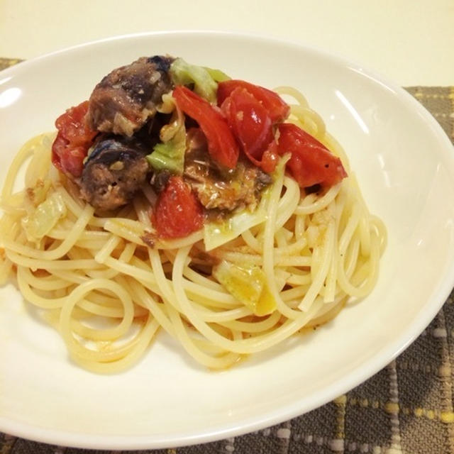 サバとトマトのパスタ