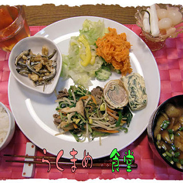 プルコギ＆たつくり＆ワカメの厚焼き卵の定食♪