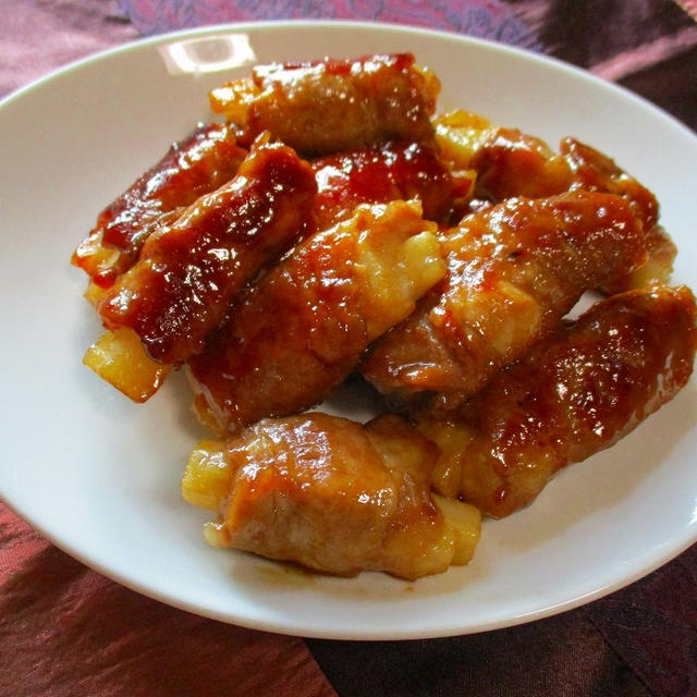 即暗記可能！長芋にくるくる豚肉を巻いた甘辛焼き