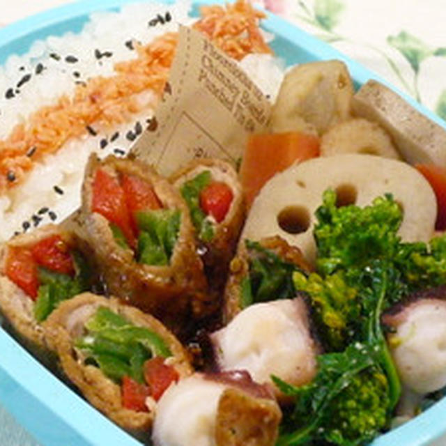 菜の花とタコのぺペロンチーノ風弁当
