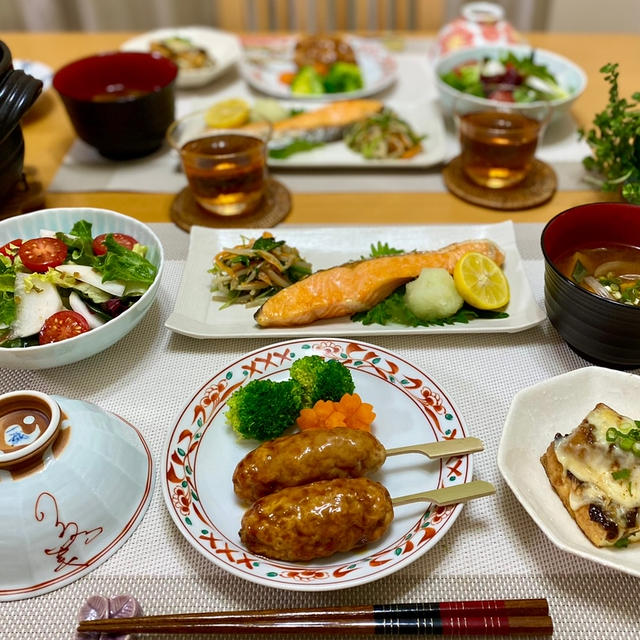 鶏つくねと焼き塩鮭♪