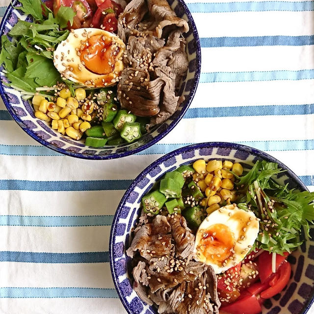 ＊牛肉と夏野菜の混ぜうどん＊