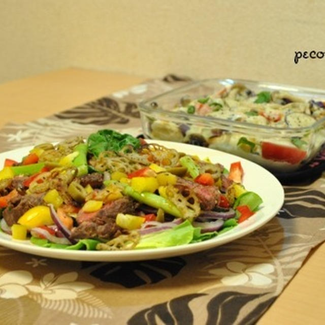 ☆今夜もNZ牧草牛!! サラダ仕立てに～20日夜ご飯☆